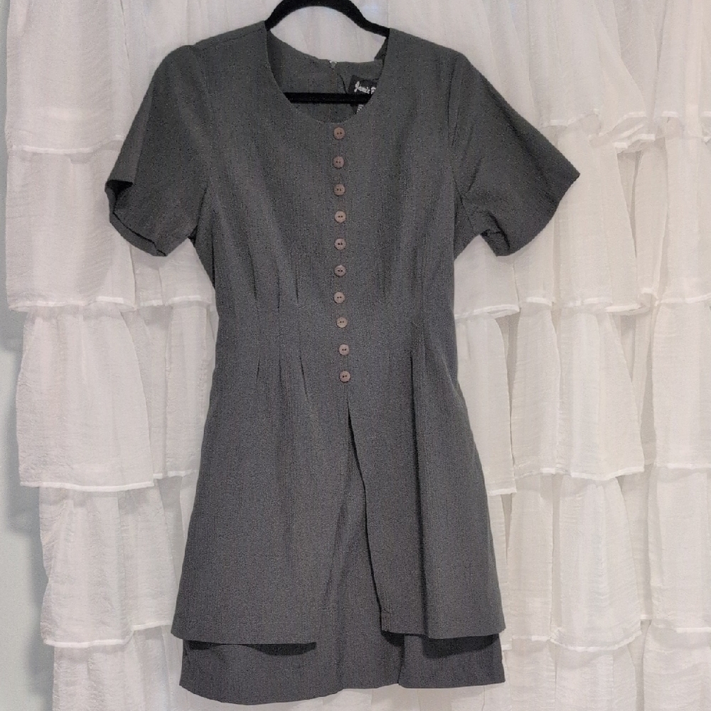 Olive Army Green Vintage Button-Front Dress Tie Back Grunge Indie 90s